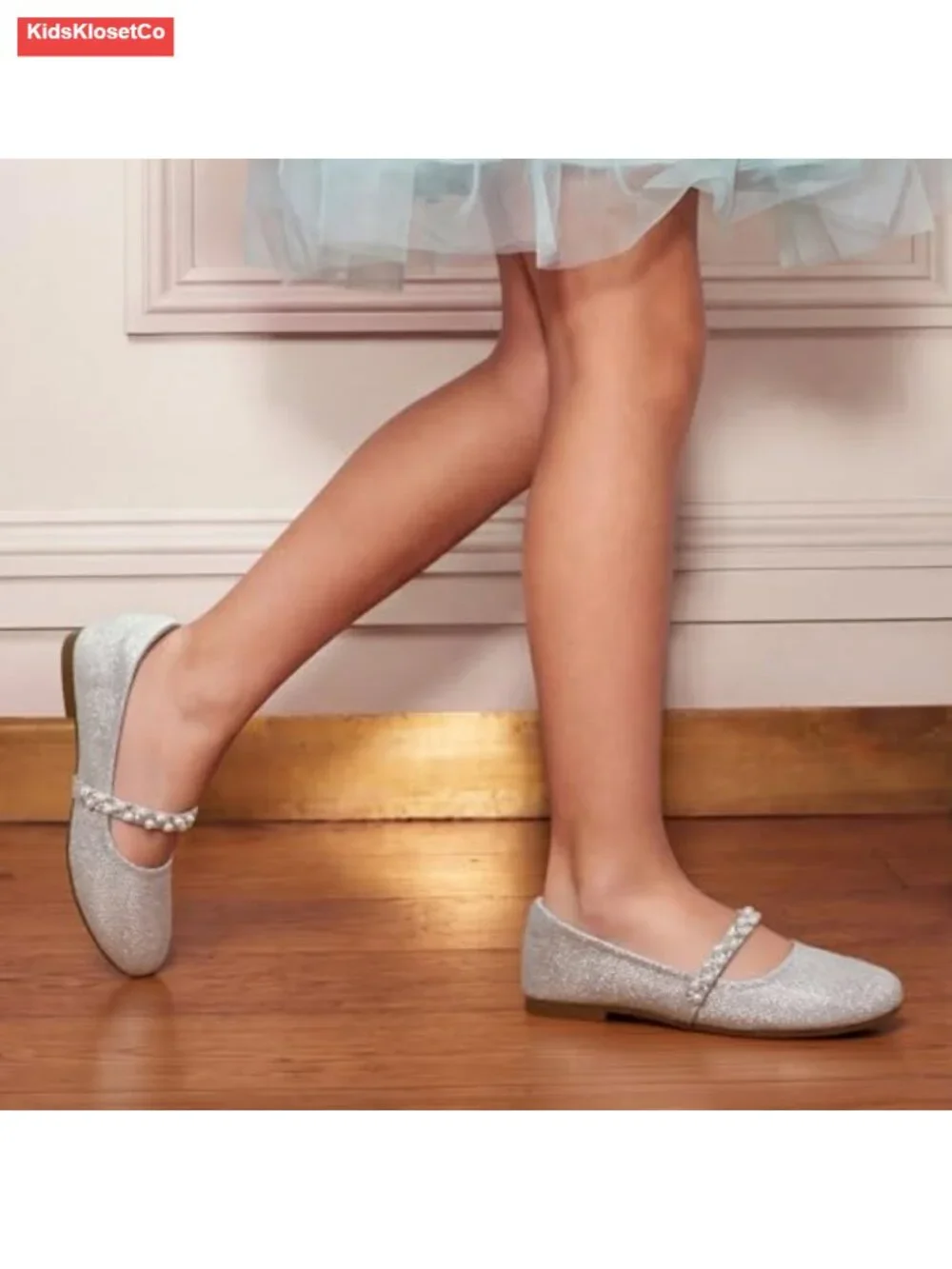 Girls Mary Jane Flats Faux Pearl Straps Non-Slip TPR Sole Wedding Party Dress